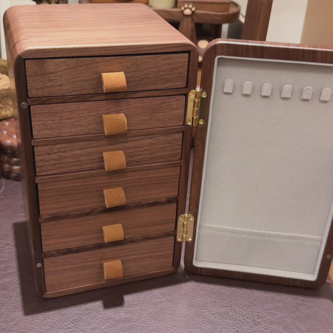 Paley Walnut Jewelry Box with Multi Drawers