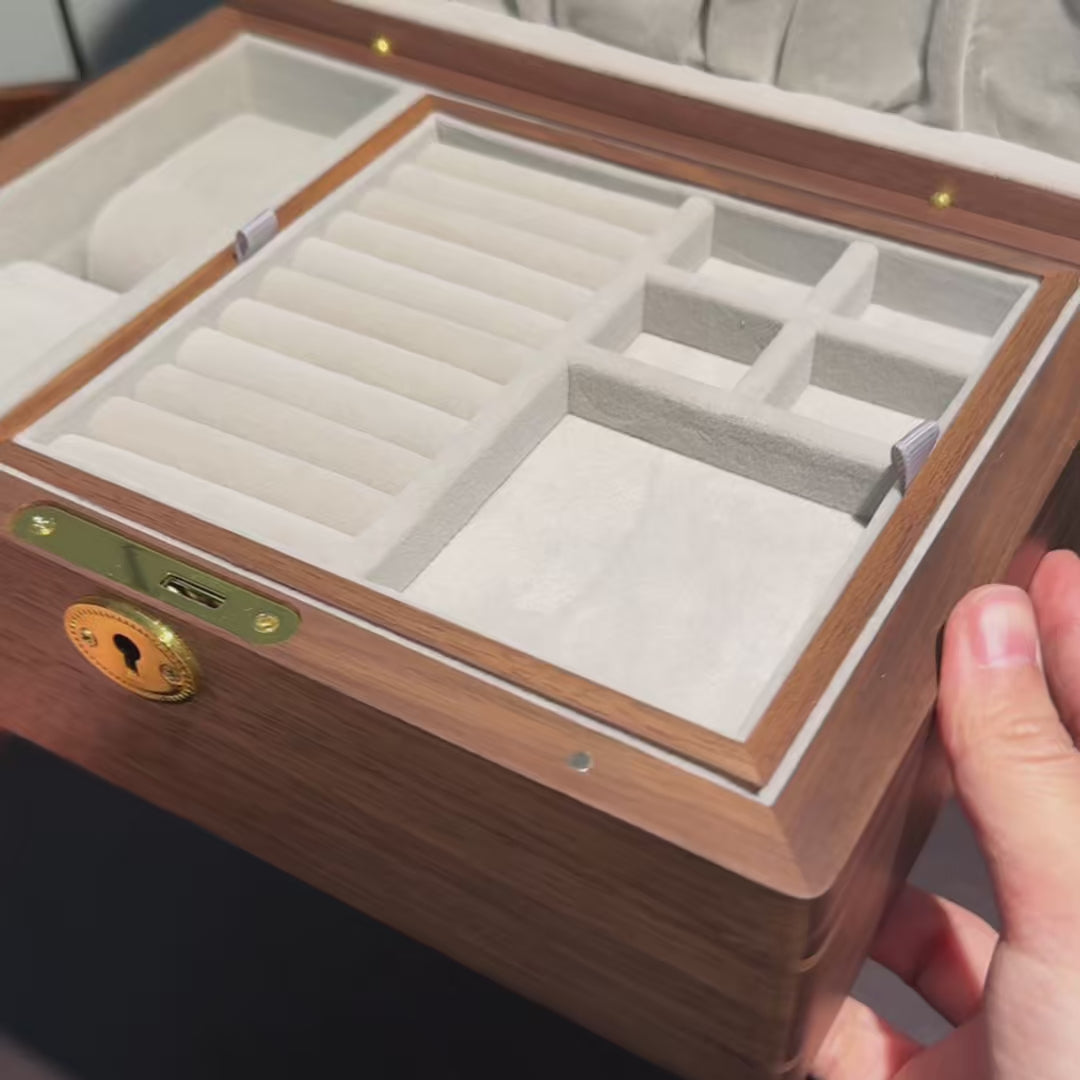 Roze Walnut Two-Tier Jewelry Box