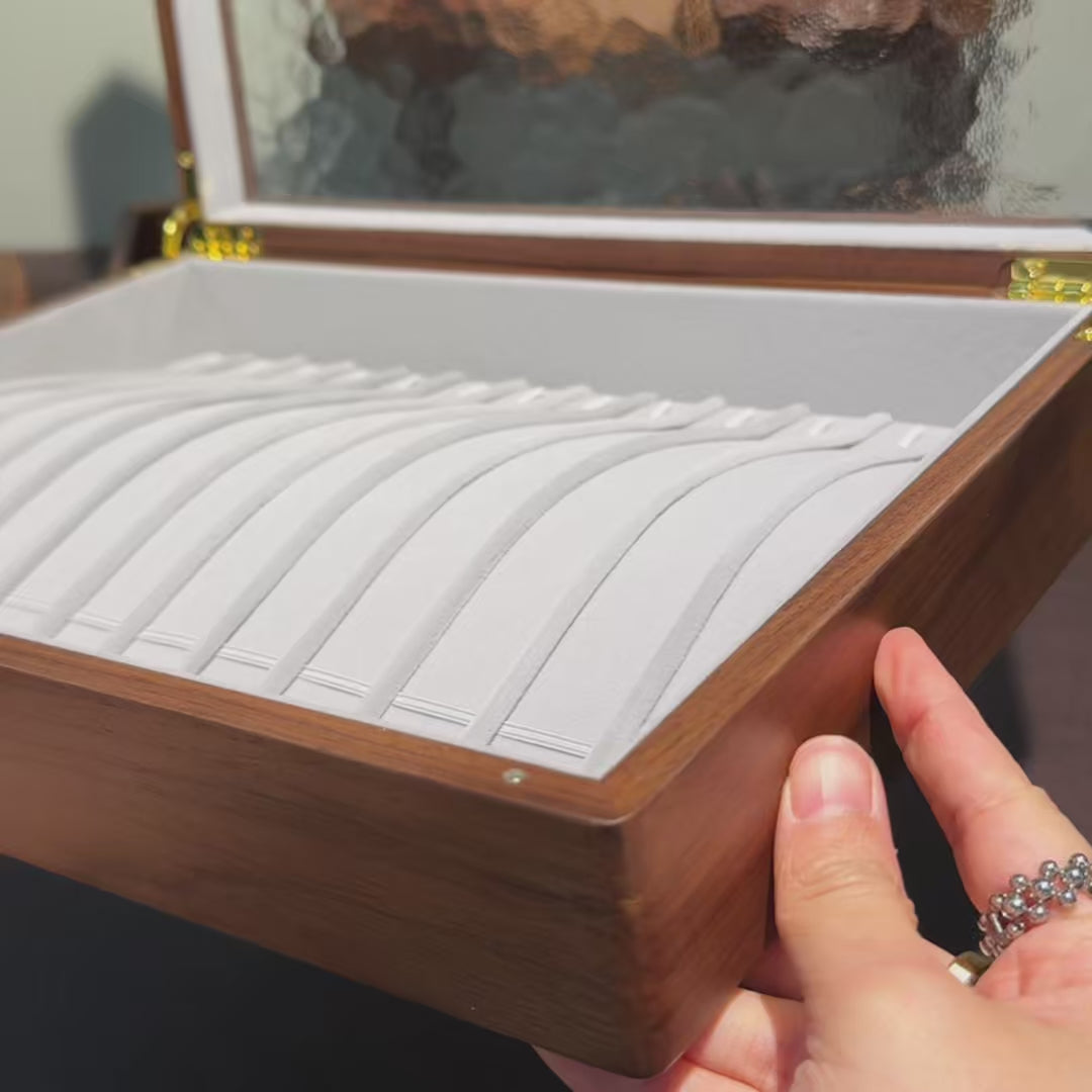 Provenance Walnut Jewelry Box with Textured Glass Lid