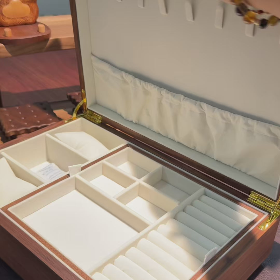 Beca Solid Walnut Double-Layer Jewelry Box