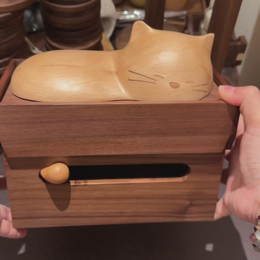 Kitten Walnut Tissue Box