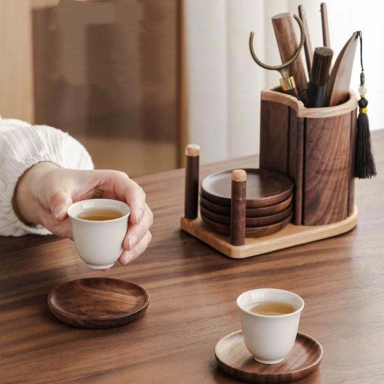 tea tray accessory set walnut